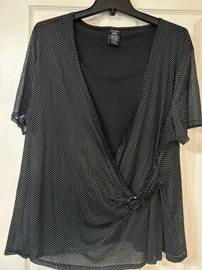 George Black Polka Dot Wrap-Front Blouse with Ring Detail